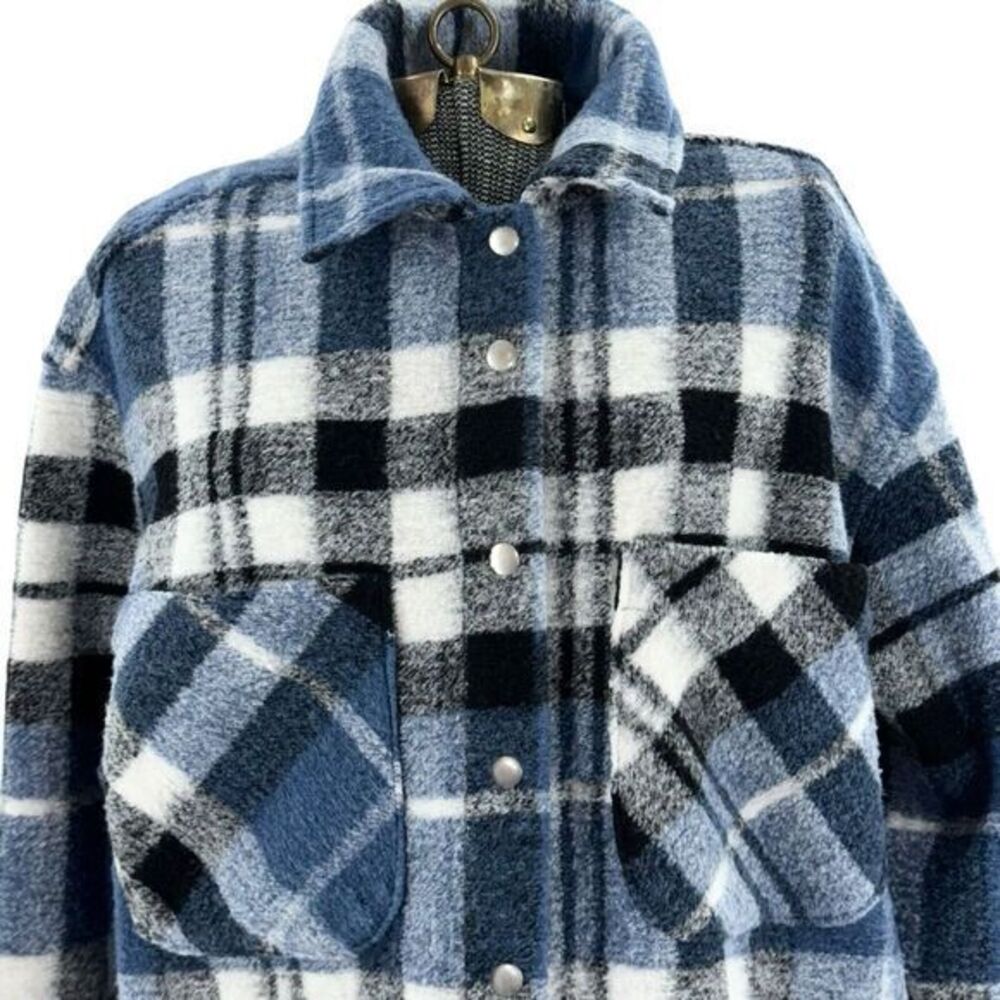 Zara Women's Blue Oversize Plaid Flannel Jacket Women's Size XS - Picture 10 of 11